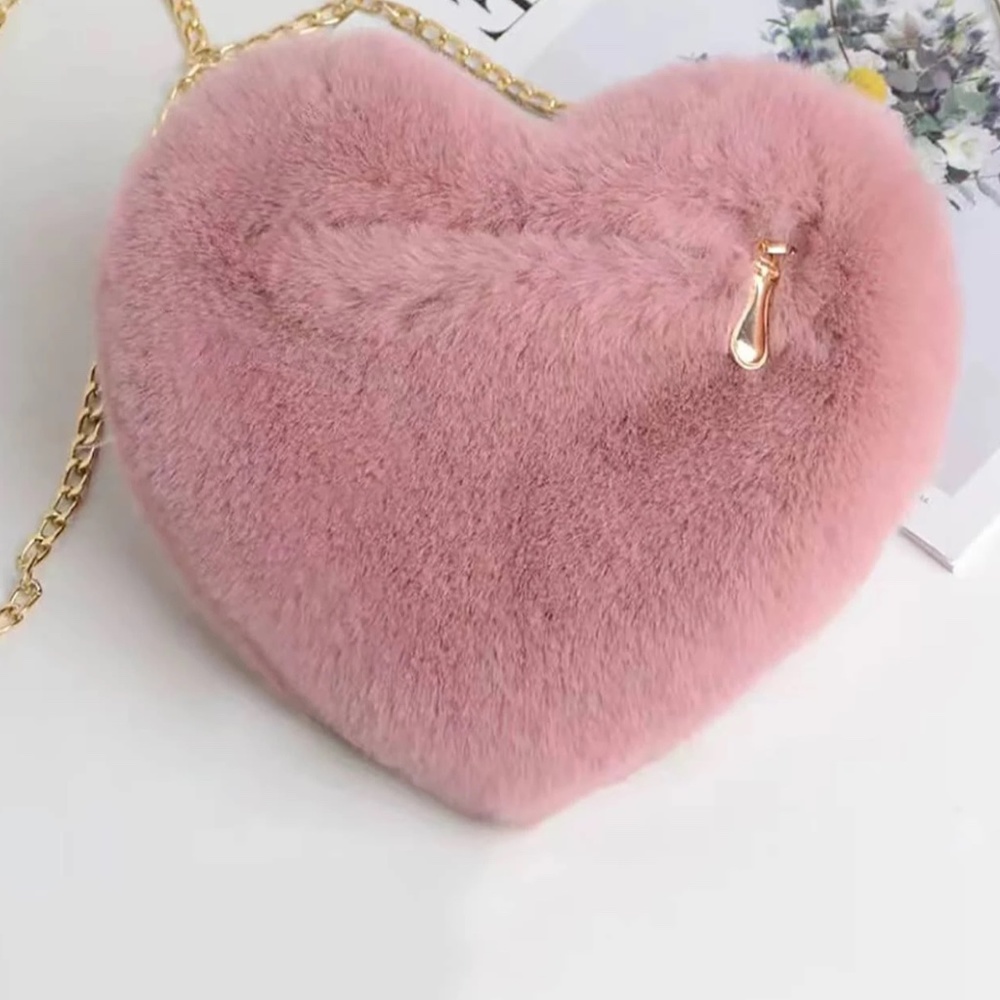 Light Pink Barbie Fluffy Heart Shaped Purse Bag